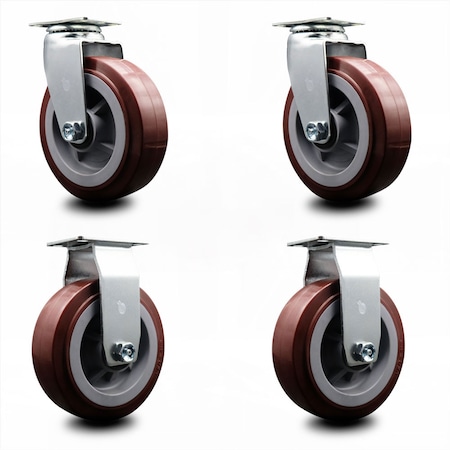 Service Caster 6 Inch Poly on Polyolefin Caster Set with Roller Bearings 2 Swivel 2 Rigid SCC SCC-20S620-PPUR-2-R-2